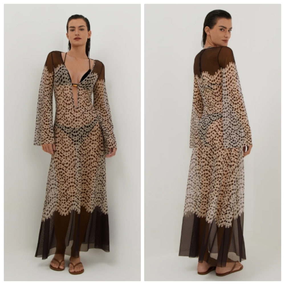New Caroline Constas Lidi Poeme Long Tunic Kaftan Beach Swim Cover-Up XSmall NWT